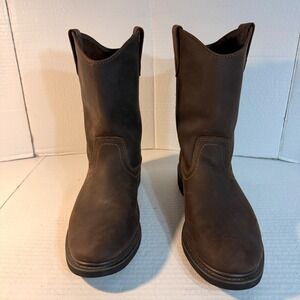 Brazos Mens 12 Leather Western Work Boots Oil Slip Resistant Dark Brown quality